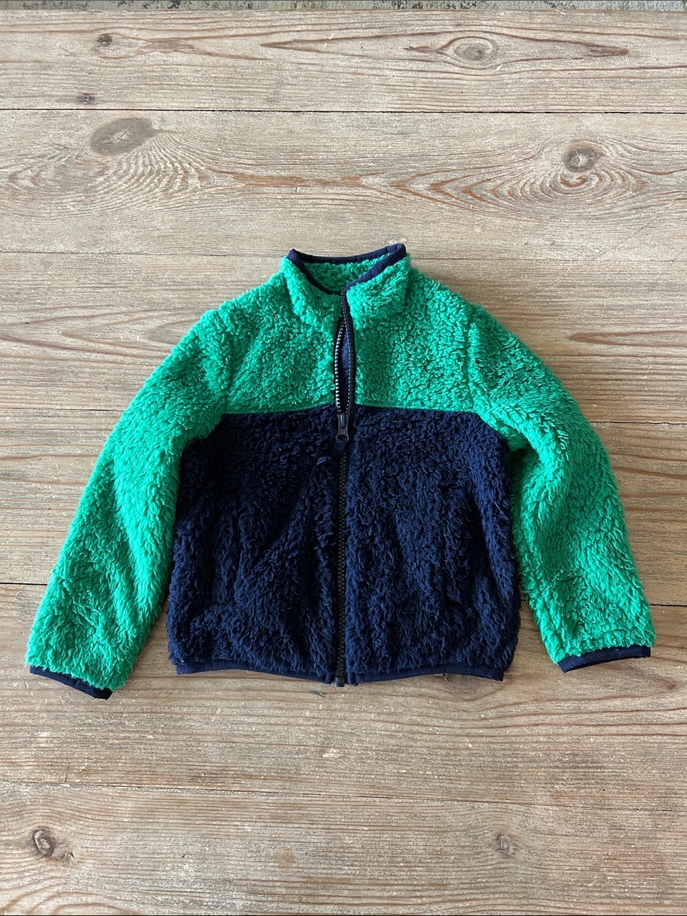 Primary Green and Navy Colorblock Sherpa Zip Hoodie